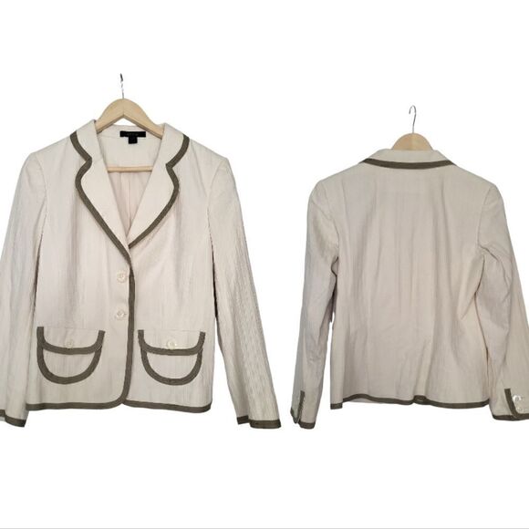 Express Cream Cotton Double Button Blazer with Tan Trim Size 10 - Picture 3 of 10